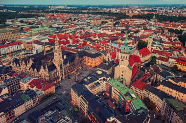 Münih, Almanya 'da Marienplatz. Yukarıdan görünüm, seyahat noktaları