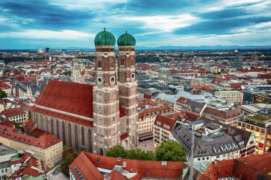 The famous Frauenkirche in Munich, Germany. View from above to the famous tourist destination spot clipart