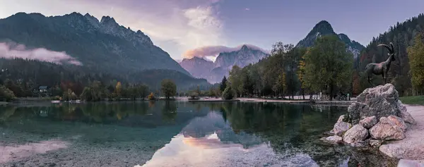 Jasna lake with beautiful reflections of the mountains. Triglav National Park, Slovenia