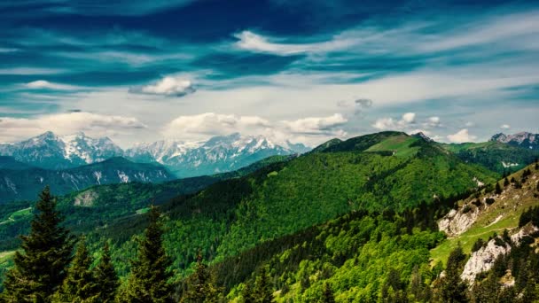 Zeitraffer Der Wolkenschatten Über Dem Triglav Gebirge Blick Vom Golica — Stockvideo