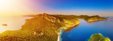 Halkidiki, Sitonia Above, Yunanistan 'dan. Yaz tatili geçmişi. Gün batımında panoramik görünüm