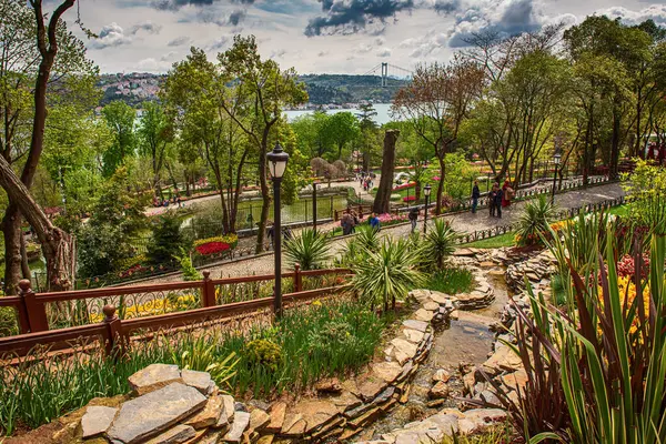 stock image Traditional Tulip Festival in Emirgan Park, a historical urban park at springtime