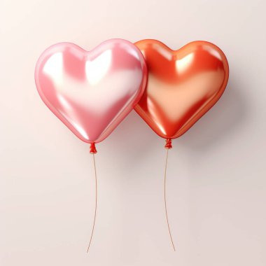 Beyaz, kırmızı ve pembe renkli iki balon, Sevgililer Günü 'ne ya da düğün gününe bayram kartı tasarımı için şenlikli bir zemin