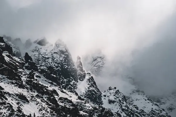 겨울에 폴란드 Morski Oko 봉우리 Tatras 미스티 스톡 이미지