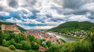 Neckar nehri, Almanya ile birlikte Heidelberg şehrinin panoramik manzarası. Seyahat hedefi kavramı