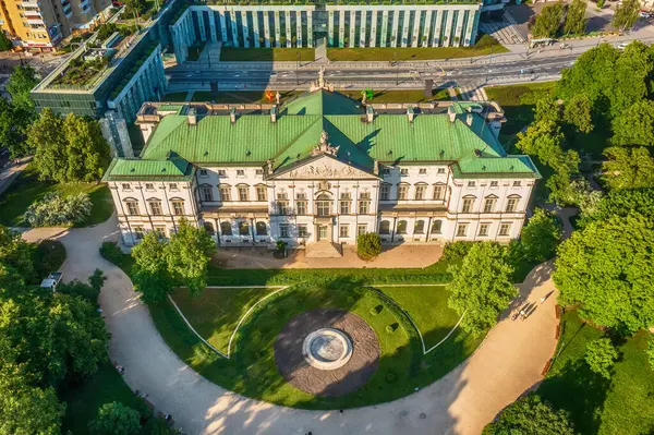 stock image Krasinski Palace and National Library in Warsaw, Poland, view from above with green park, tourist attraction