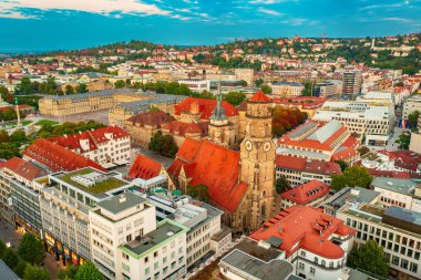 The Stiftskirche Collegiate Church is an inner-city church in Stuttgart, the capital of Baden-Wurttemberg, Germany. View from above with the town buildings clipart