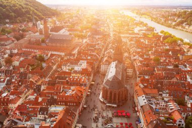 Aerial view of landmark and beautiful Heidelberg city , Germany. Heidelberg town with the famous Karl Theodor old bridge and Heidelberg castle. clipart