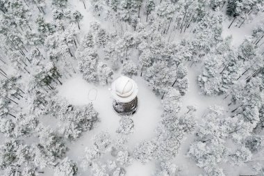 Old observatory tower in the Glen park. Tallinn, Estonia. Winter seasonal landscape. View from above clipart