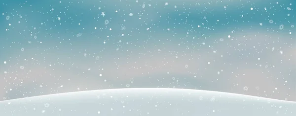 Christmas Wide Background Winter Hill Snowfall Snowdrift Falling Snow Holiday — Stock Vector