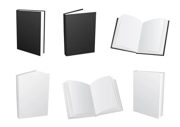 Stojí Uzavřené Otevřené Bílé Černé Papírové Knihy Izolované Bílém Pozadí — Stockový vektor