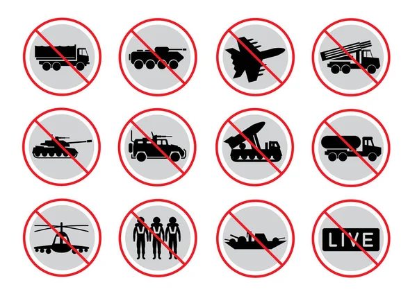 Armeetransport Verbotenes Zeichen Auf Weißem Hintergrund Sammlung Verschiedener Russischer Ukrainischer — Stockvektor