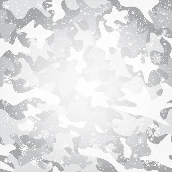 冬季降雪的灰色伪装纹理背景 圣诞军事装饰的背景 除夕雪片图案 — 图库矢量图片
