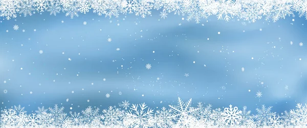 Χριστούγεννα Διακοπές Χιόνι Μπλε Φόντο Χειμερινή Διακόσμηση Σύννεφα Ουρανό Πτώση — Διανυσματικό Αρχείο