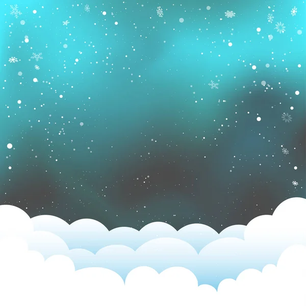 Karácsonyi Téli Hóesés Éjszakai Égbolt Felhőkkel Nyaralás Dekoráció Háttér — Stock Vector