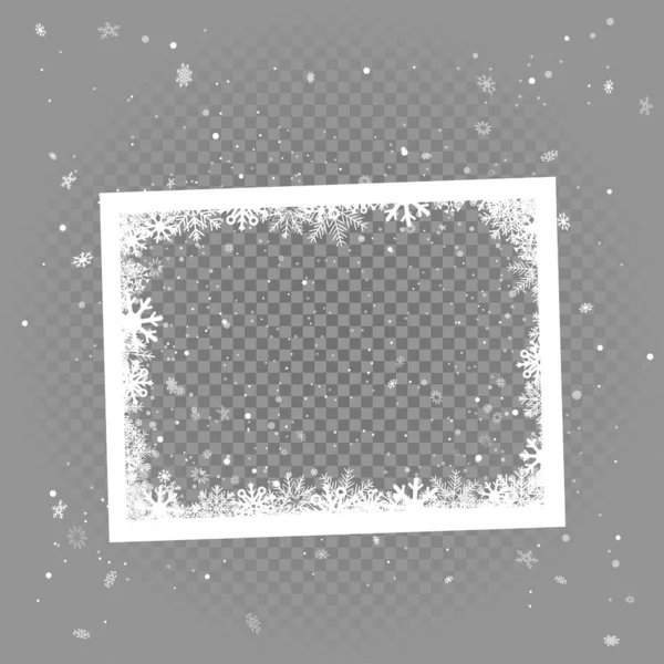 Natal Inverno Instantâneo Foto Frame Snowfall Fundo Cinza Transparente Flocos — Vetor de Stock