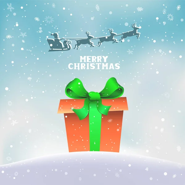 Christmas Gift Snowfall Santa Claus Flying Snowy Winter Hill Holiday — Stock Vector