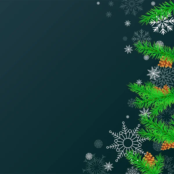 Χειμερινή Χριστουγεννιάτικη Διακόσμηση Σκούρο Μπλε Φόντο Πρωτοχρονιάτικος Χαιρετισμός Κενό Αντίγραφο — Διανυσματικό Αρχείο