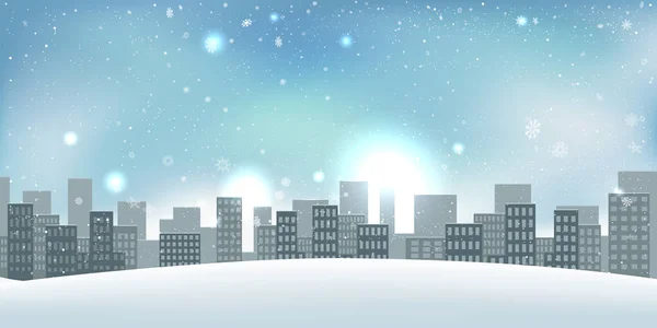 Invierno Navidad Ciudad Construir Casas Nevadas Cielo Azul Las Nubes — Vector de stock