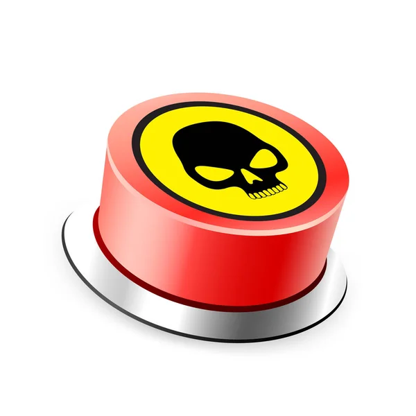 Red Button Skull Launch Death Weapon Shadow Isolated White Background — Stock Vector