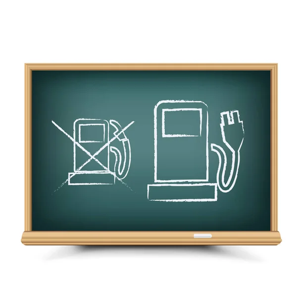Blackboard Draw Electric Cars Clean Ecology Shadow White Background — Stockvector