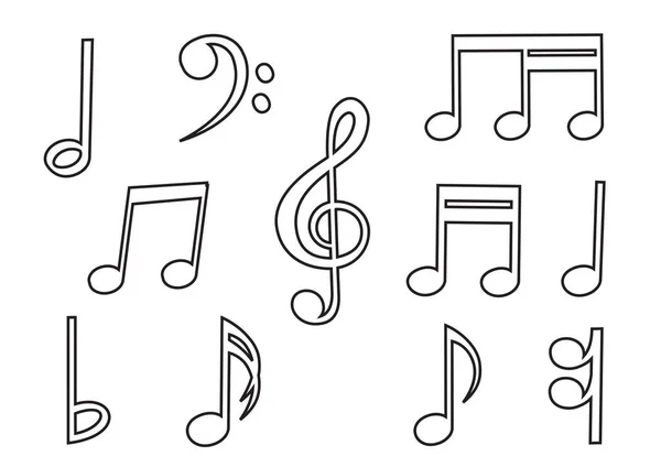 Outline Design Music Notes Sign Symbol Set Isolated White Background — Stock Vector