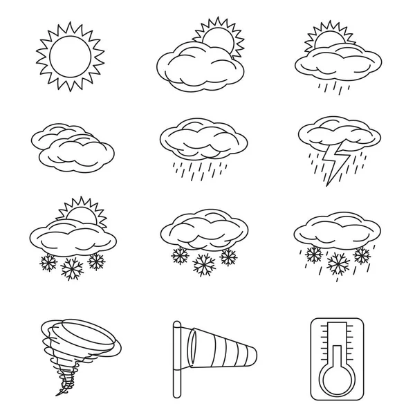 Conjunto Iconos Meteorológicos Esbozados Aislados Sobre Fondo Blanco Colección Varios — Archivo Imágenes Vectoriales