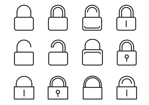 锁定在白色背景上隔离的登录密码外行图标集 锁打开的安全访问标志符号Ui集合 — 图库矢量图片