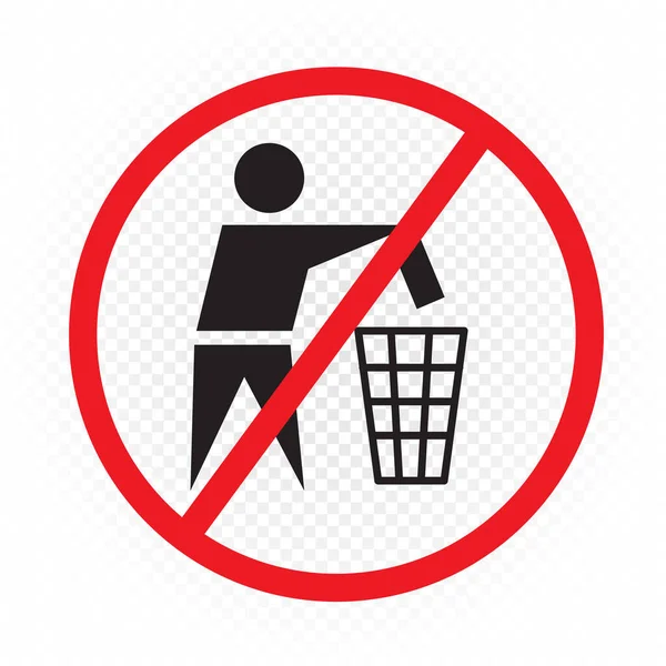 禁止在白色透明的背景上扔垃圾 生态污染的商品符号 人物形象将垃圾倒入筐中或分类 — 图库矢量图片