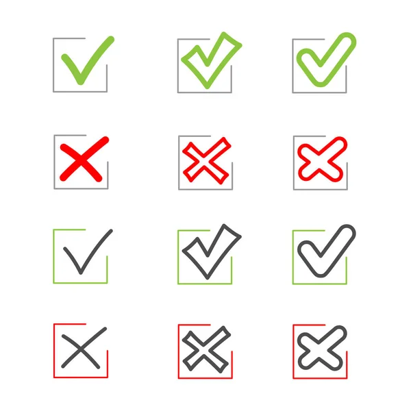 接受和拒绝的符号设置隔离在白色背景上 没有正方形符号集合 — 图库矢量图片