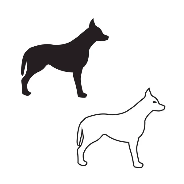白い背景に隔離された犬のシルエットとアウトライン記号セット — ストックベクタ
