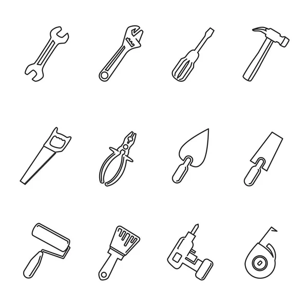 Umrisse Reparaturwerkzeuge Zeichen Symbol Gesetzt Isoliert Auf Weißem Hintergrund Handwerkzeug — Stockvektor