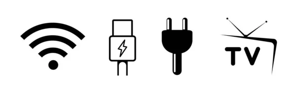Wifi Usb Símbolo Señal Cable Iconos Establecidos Aislados Sobre Fondo — Archivo Imágenes Vectoriales