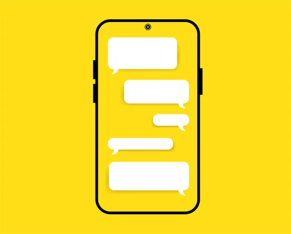 智能手机在黄色背景上的聊天模板 聊天应用程序通信用户界面 白话空洞无物 Gadget设备网络对话 — 图库矢量图片