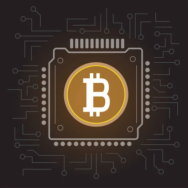 Cpu Čip Doly Bitcoin Symbol Ikona Přechodovým Stínem Tmavém Pozadí — Stockový vektor