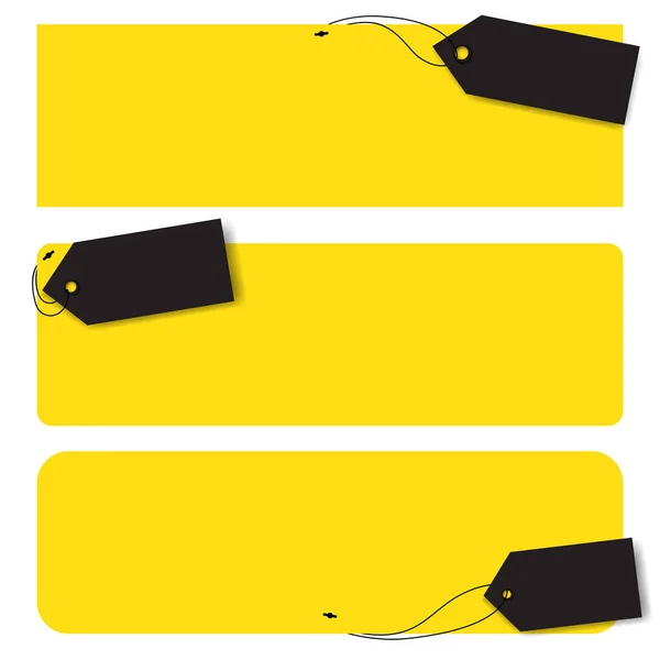 白を基調とした黄色のバナーカードにブラックラベルをセット プロダクト広告のための空の価格タグ 特別ショッピング提供テンプレート — ストックベクタ