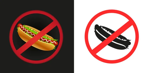 Fast Food Hot Dog Prohibited Sticker Sign White Dark Background — Stock Vector
