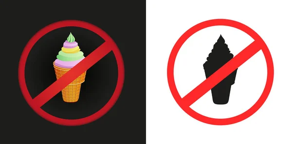 Fast Food Ice Cream Prohibited Sticker Sign White Dark Background — Stock Vector