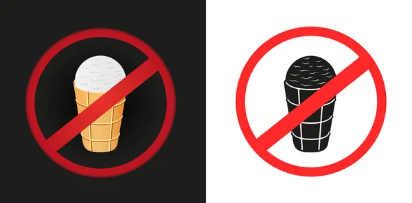 冰淇淋快餐禁止在白色和深色背景上贴有标签 没有奶油甜甜味甜点标签符号 — 图库矢量图片