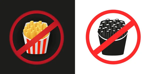 Fast Food Τραγανές Πατάτες Απαγορεύεται Αυτοκόλλητο Υπογράψει Λευκό Και Σκούρο — Διανυσματικό Αρχείο