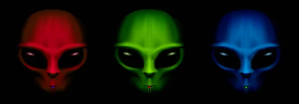 Utomjordisk Röd Grön Blå Ansikten Som Mörker Humanoid Porträttsamling Svart — Stock vektor