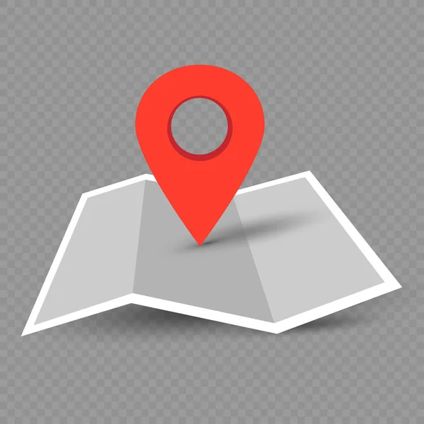 暗い透明な背景のファドウが付いているペーパー マップの赤いピン位置の印 ナビゲーションGpsの地図の場所の記号 シンボル アイコン — ストックベクタ