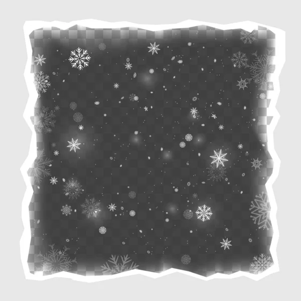 Vánoční Roztrhané Papírové Foto Rámeček Sněhu Pozadí Realistický Tmavý Prázdný — Stockový vektor
