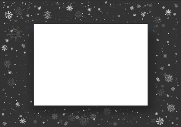 Christmas Snow Photo Frame Dark Template Shadow Winter Holiday Snowfall — Stock Vector
