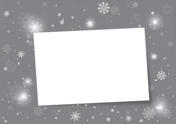Christmas Snow Photo Frame Paper Message Template Snowfall Shadow Winter — Stock Vector