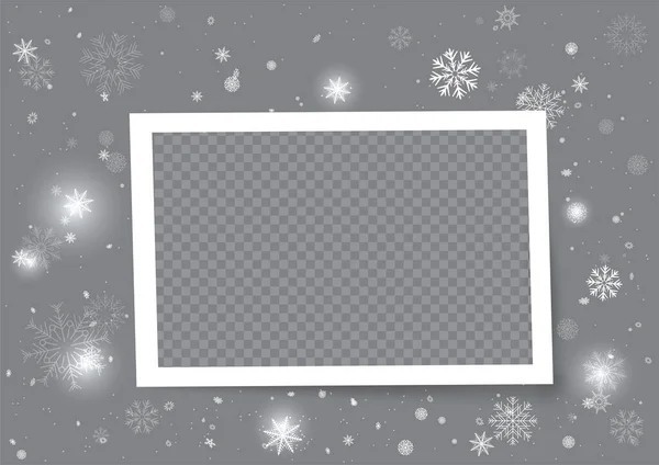Photo Frame Christmas Template Snowfall Shadow Winter Holiday Snowfall Season — Stock Vector