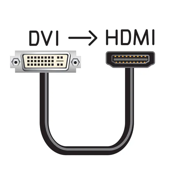 Hdmi 하드웨어 인터페이스 케이블에 Dvi 커넥터 컴퓨터 데이터 — 스톡 벡터