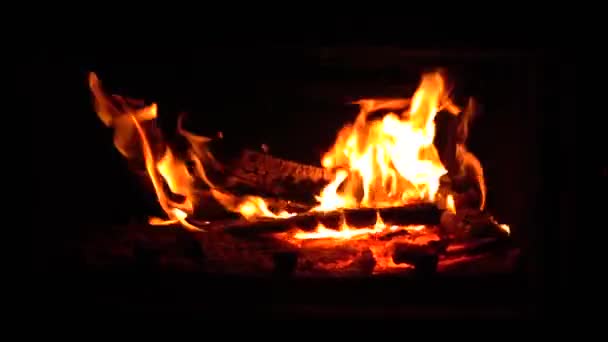 暖炉の火は暖炉に薪を燃やしています チャージされたログが燃えています ボンファイアヒートハウス — ストック動画