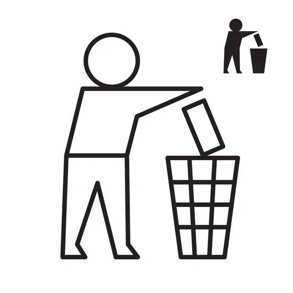 바구니에 쓰레기를 던지는 배경에 Eco 재활용 아이콘 스티커 — 스톡 벡터