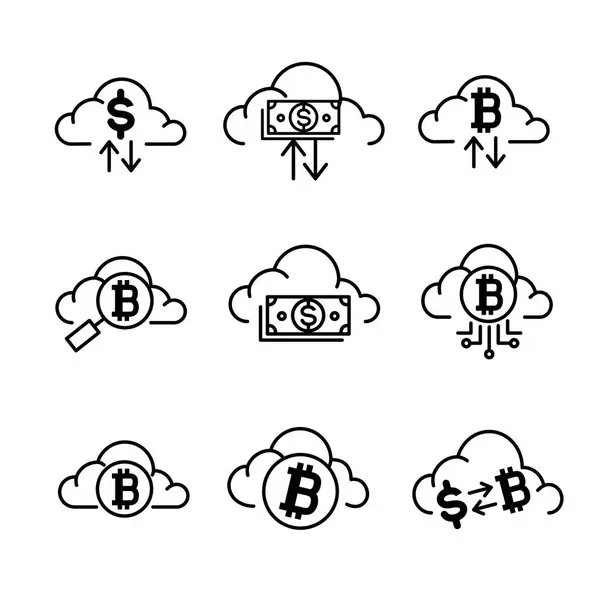 Crypto Finansuje Ikonę Usługi Biznesowej Chmurze Białym Tle Symbole Znaków — Wektor stockowy